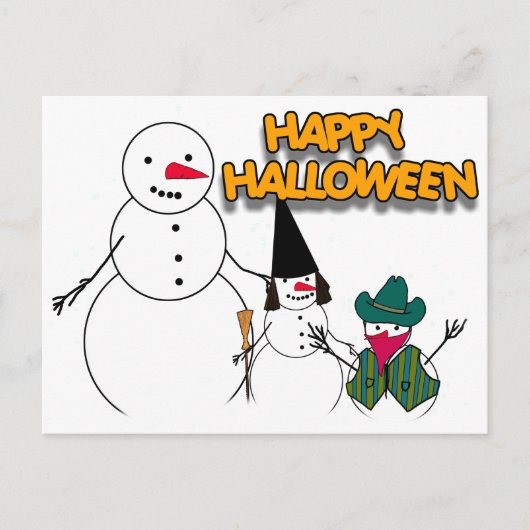 Trick oder Trete von Halloween-Schneemännern Postkarte (Vorderseite)