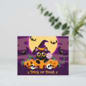 Trick oder Treten Black Cat, Pumpkins, Skulls und  Postkarte (Stehend Vorderseite)