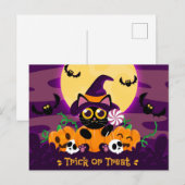 Trick oder Treten Black Cat, Pumpkins, Skulls und  Postkarte (Vorne/Hinten)
