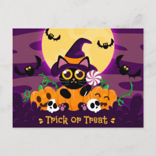 Trick oder Treten Black Cat, Pumpkins, Skulls und Postkarte