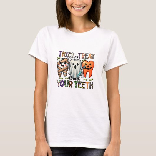 Trick oder Treten Brush Your Teeth Dentist T-Shirt (Vorderseite)