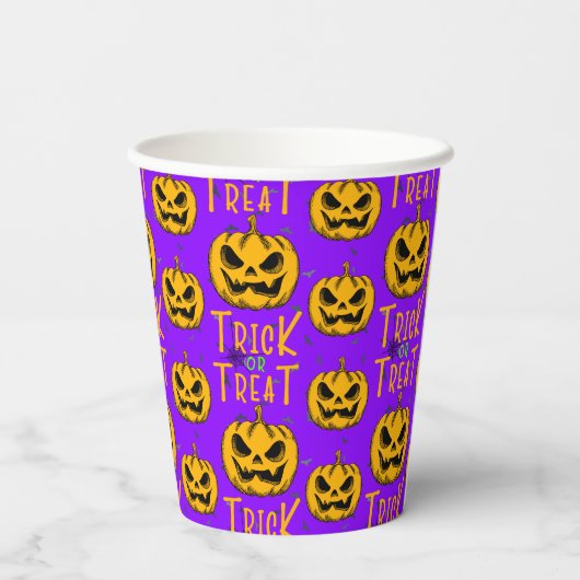 Trick oder Treten Creepy Pumpkins Halloween-Party Pappbecher (Rückseite)