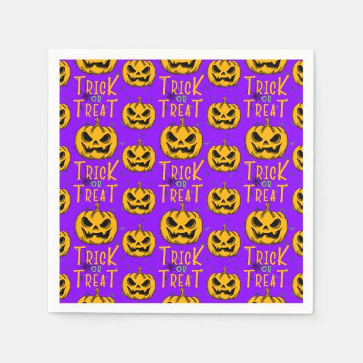 Trick oder Treten Creepy Pumpkins Halloween-Party Serviette (Vorderseite)