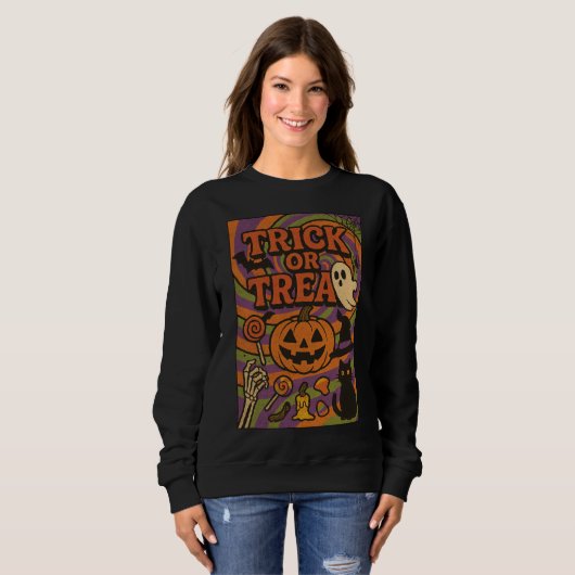 Trick oder Treten kompletter Brust Halloween Kleid Sweatshirt (Vorne ganz)