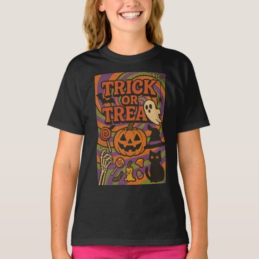 Trick oder Treten kompletter Brust Halloween Kleid T-Shirt (Vorderseite)