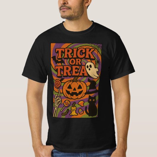 Trick oder Treten kompletter Brust Halloween Kleid T-Shirt (Vorderseite)