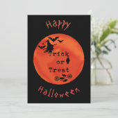Trick oder Treten mit Hexen & Fledermäusen auf Ora Einladung (Stehend Vorderseite)