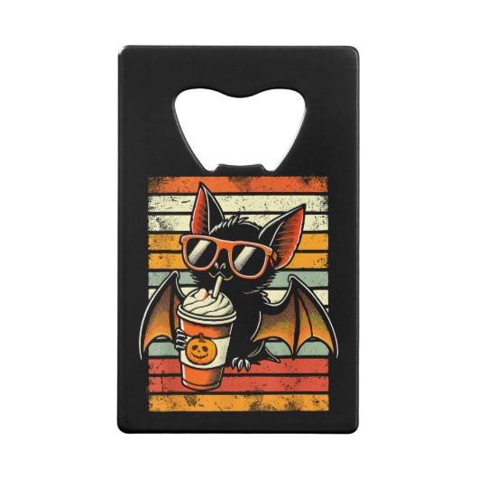 Trick oder Treten Niedlichen Bat Hipster Latte Fun Geldbeutel Flaschenöffner (Vorderseite)
