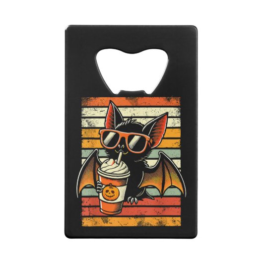 Trick oder Treten Niedlichen Bat Hipster Latte Fun Geldbeutel Flaschenöffner (Rückseite)