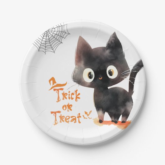 Trick oder Treten Niedlicher schwarzer Katzen Hall Pappteller (Vorderseite)