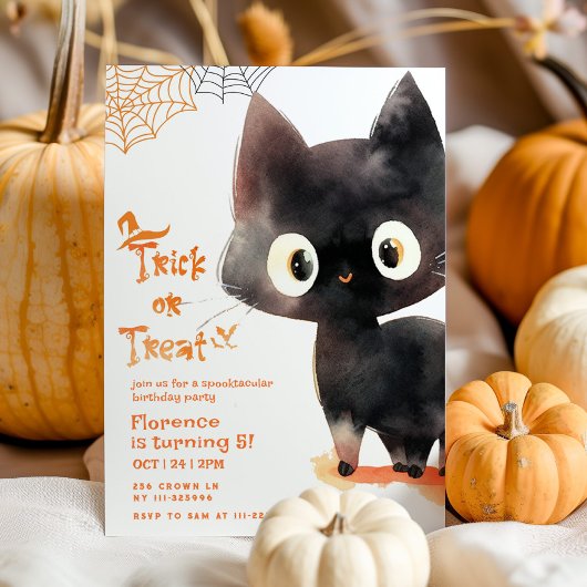 Trick oder Treten niedliches Schwarze Katze Spookt Einladung