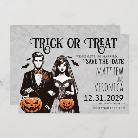 Trick oder Treten Save the Date Karte (Vorne/Hinten)