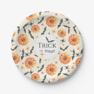 Trick oder Treten Wasserfarben Halloween Muster Pappteller