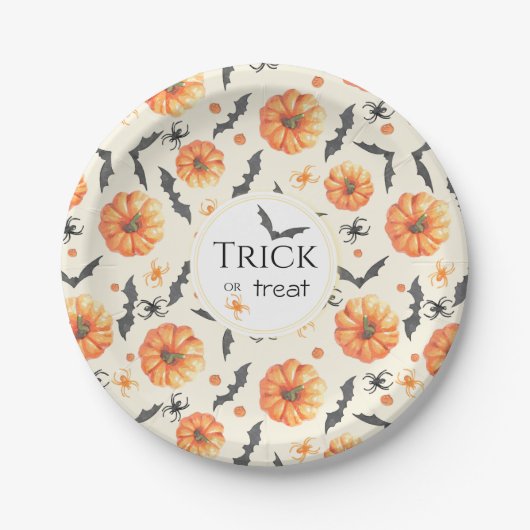 Trick oder Treten Wasserfarben Halloween Muster Pappteller (Vorderseite)