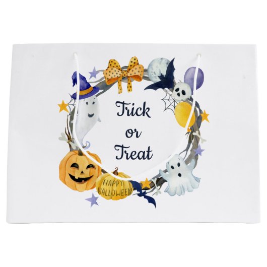 Trick oder Treten Wasserfarben Pumpkin & Ghosts Wr Große Geschenktüte (Vorderseite)
