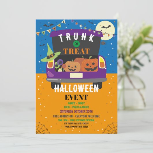 Trick oder Trunk Event Halloween Car Party Einladung (Stehend Vorderseite)