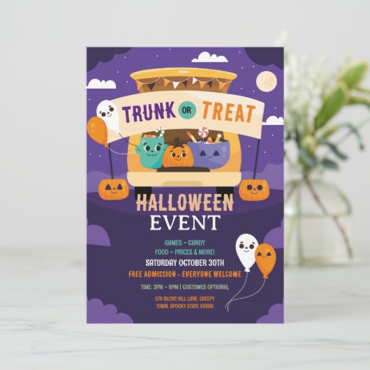 Trick oder Trunk Event Halloween Car Party Einladung (Stehend Vorderseite)