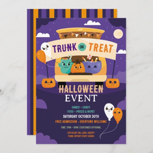 Trick oder Trunk Event Halloween Car Party Einladung (Vorne/Hinten)