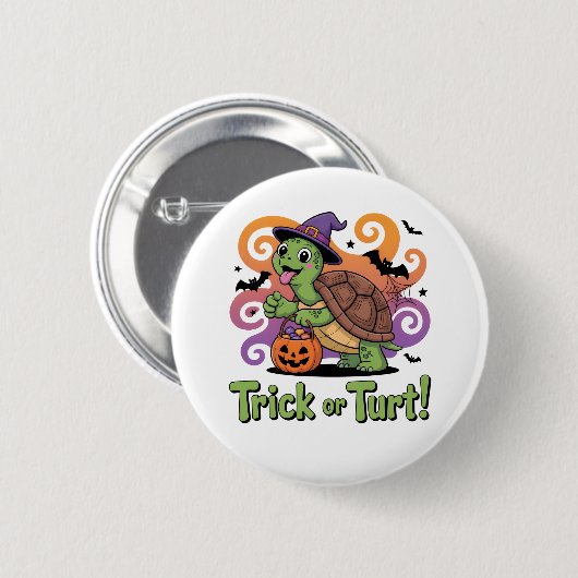 Trick oder Turt Funny Turtle Halloween Button (Vorne & Hinten)