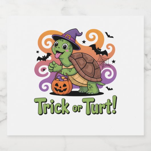 Trick oder Turt Funny Turtle Halloween Schaumweinetikett (Einzelnes Label)