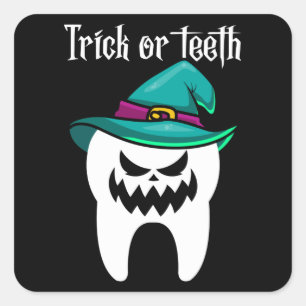 Trick oder Zähne Funny Dentist Dental Halloween G Quadratischer Aufkleber