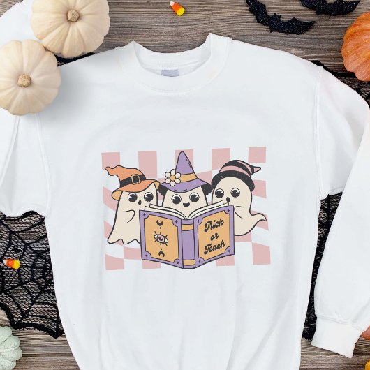 Trick of Teach Halloween Book Boo Ghost Lehrer Sweatshirt