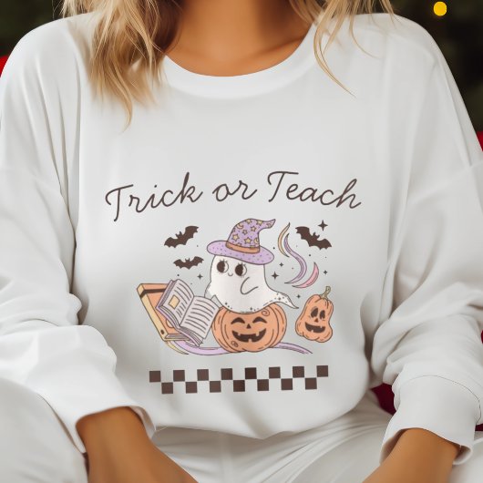 Trick of Teach Halloween Book Boo Ghost Teacher Sweatshirt