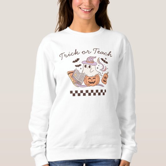 Trick of Teach Halloween Book Boo Ghost Teacher Sweatshirt (Vorderseite)