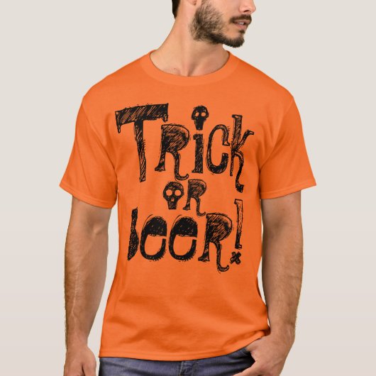 Trick or Beer Fun Halloween Orange T-Shirt (Vorderseite)