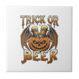 Trick Or Beer Halloween-Kürbis-Skelett-Flügel-Tass Fliese