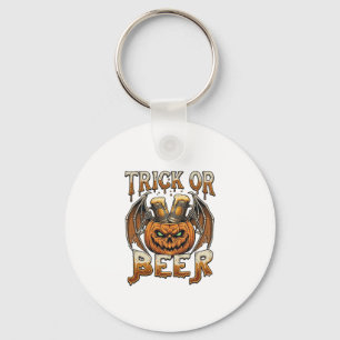 Trick Or Beer Halloween-Kürbis-Skelett-Flügel-Tass Schlüsselanhänger