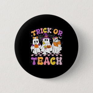 Trick or lehren Groovy Blumenghost Halloween Shirt Button