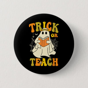 Trick or lehren Groovy Halloween Retro Blumenghost Button