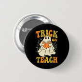 Trick or lehren Groovy Halloween Retro Blumenghost Button (Vorne & Hinten)