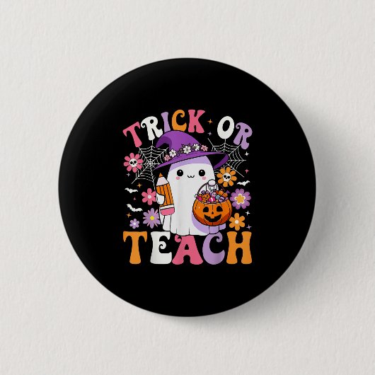 Trick or lehren Groovy Lehrer Ghost Funny Hallowee Button (Vorderseite)
