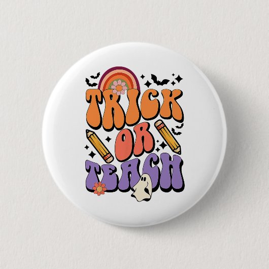 Trick or lehren Groovy Lehrer Ghost Funny Hallowee Button (Vorderseite)