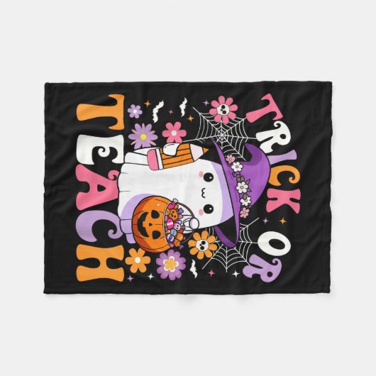 Trick or lehren Groovy Lehrer Ghost Funny Hallowee Fleecedecke (Vorderseite (Horizontal))