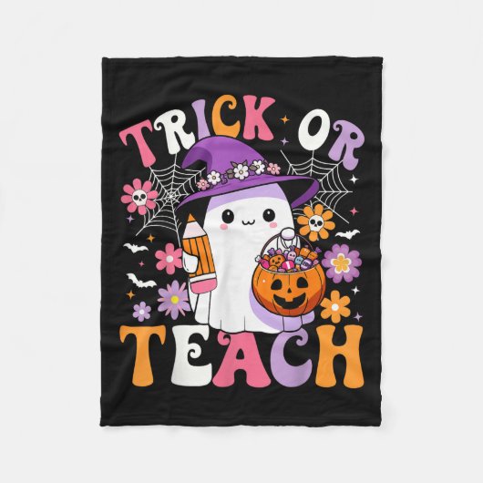 Trick or lehren Groovy Lehrer Ghost Funny Hallowee Fleecedecke (Vorderseite)