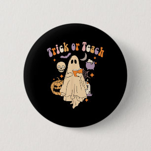 Trick or lehren Groovy Lehrer Halloween Retro Flor Button