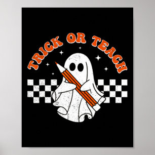 Trick or lehren Groovy Lehrer Halloween Retro Flor Poster
