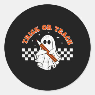 Trick or lehren Groovy Lehrer Halloween Retro Flor Runder Aufkleber