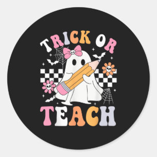 Trick or lehren Groovy Lehrer Halloween Retro Flor Runder Aufkleber