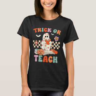 Trick or lehren Groovy Lehrer Halloween Retro Flor T-Shirt
