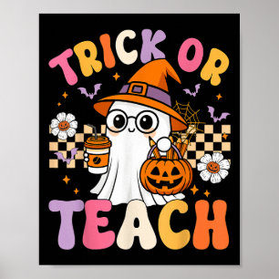 Trick or lehren Niedliche Ghost-Kaffeepumpen Hallo Poster