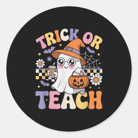 Trick or lehrer Groovy Ghost Funny Hallowee Runder Aufkleber (Vorderseite)