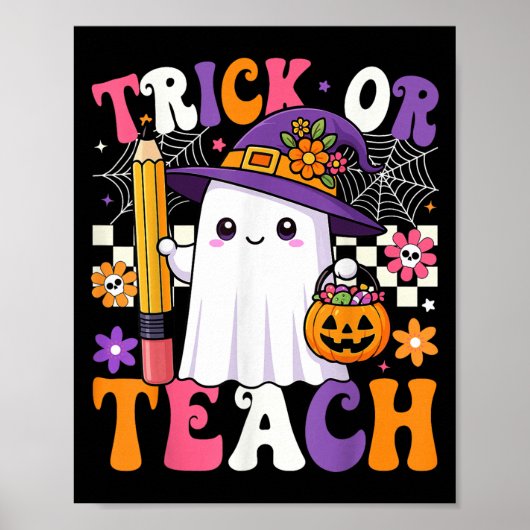 Trick or lehrer Pencil Ghost Funny Hallowee Poster (Vorne)