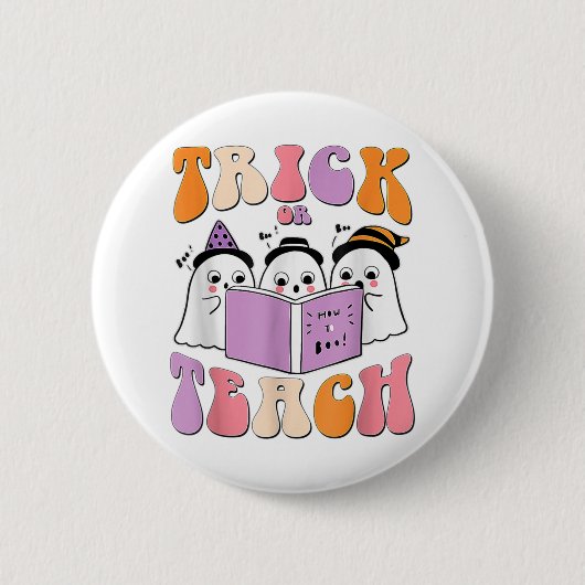Trick or lehrghost Retro Groovy Halloween Teache Button (Vorderseite)