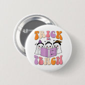Trick or lehrghost Retro Groovy Halloween Teache Button (Vorne & Hinten)
