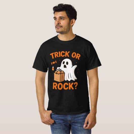 Trick or Rock Funny Halloween T-Shirt (Vorne ganz)