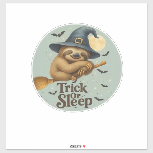 Trick or Sleep � Cute Witch Sloth Halloween Pun Ar Aufkleber (Blatt)